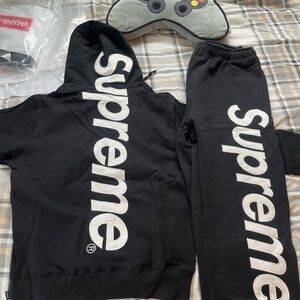 Supreme Black and White Logo Hoodie and Joggers (Full Set)